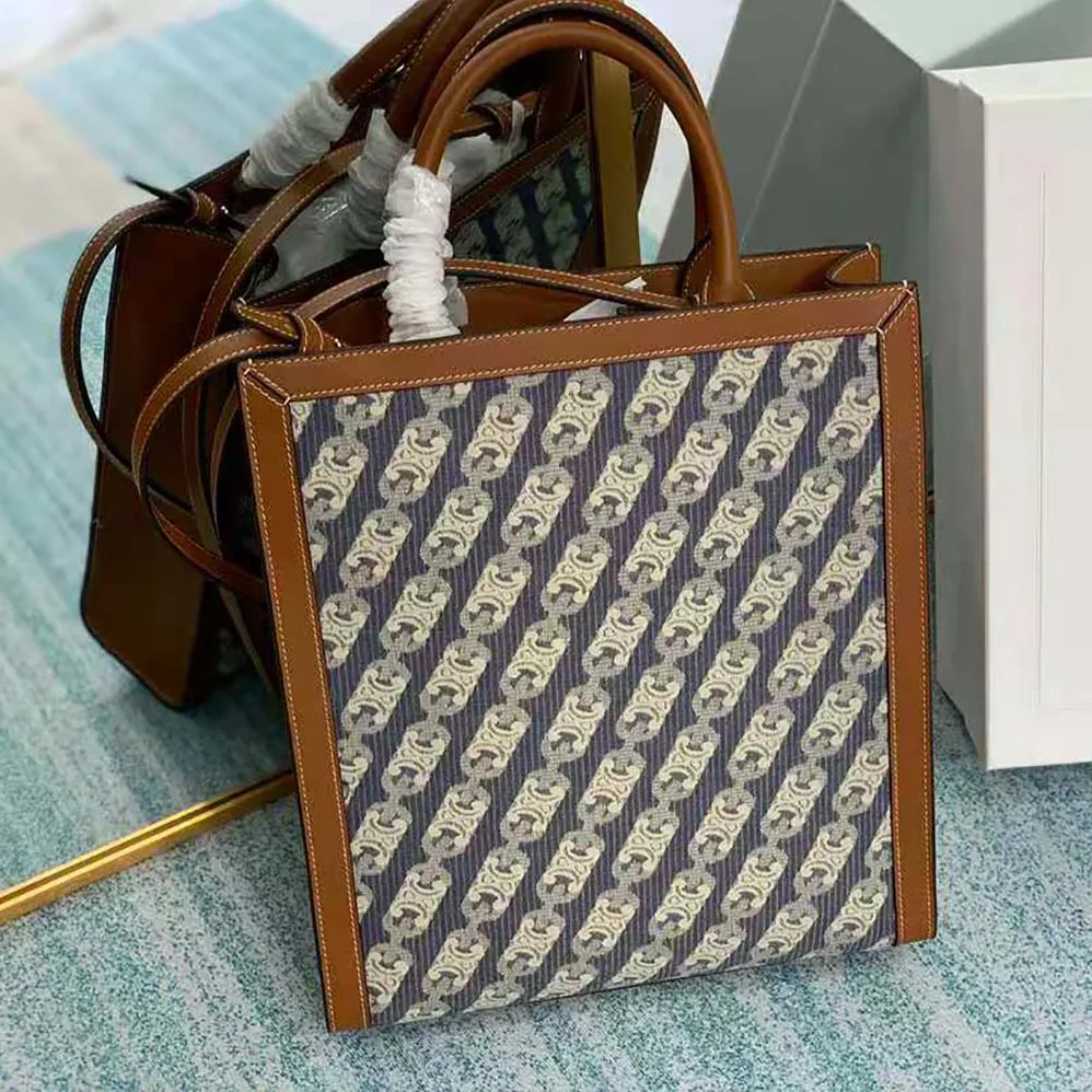 Celine Small Vertical Cabas Celine in Maillon Triomphe Jacquard and Calfskin for Women