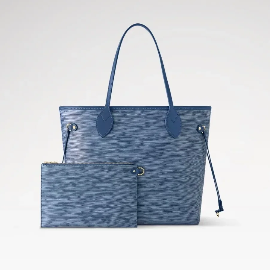 Louis Vuitton Neverfull MM Tote Bag in Blue Gold Hardware