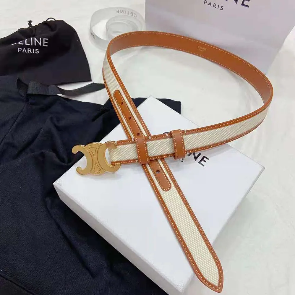 Celine Medium Triomphe Belt in Textile and Calfskin for Women Celine Medium Triomphe Belt in Textile and Calfskin for Women