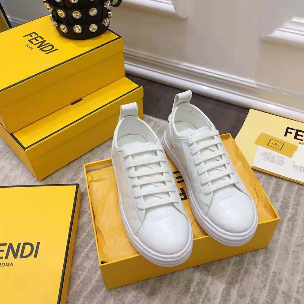 Fendi Shoes Fendi Rise White Leather Flatform Sneakers for Women