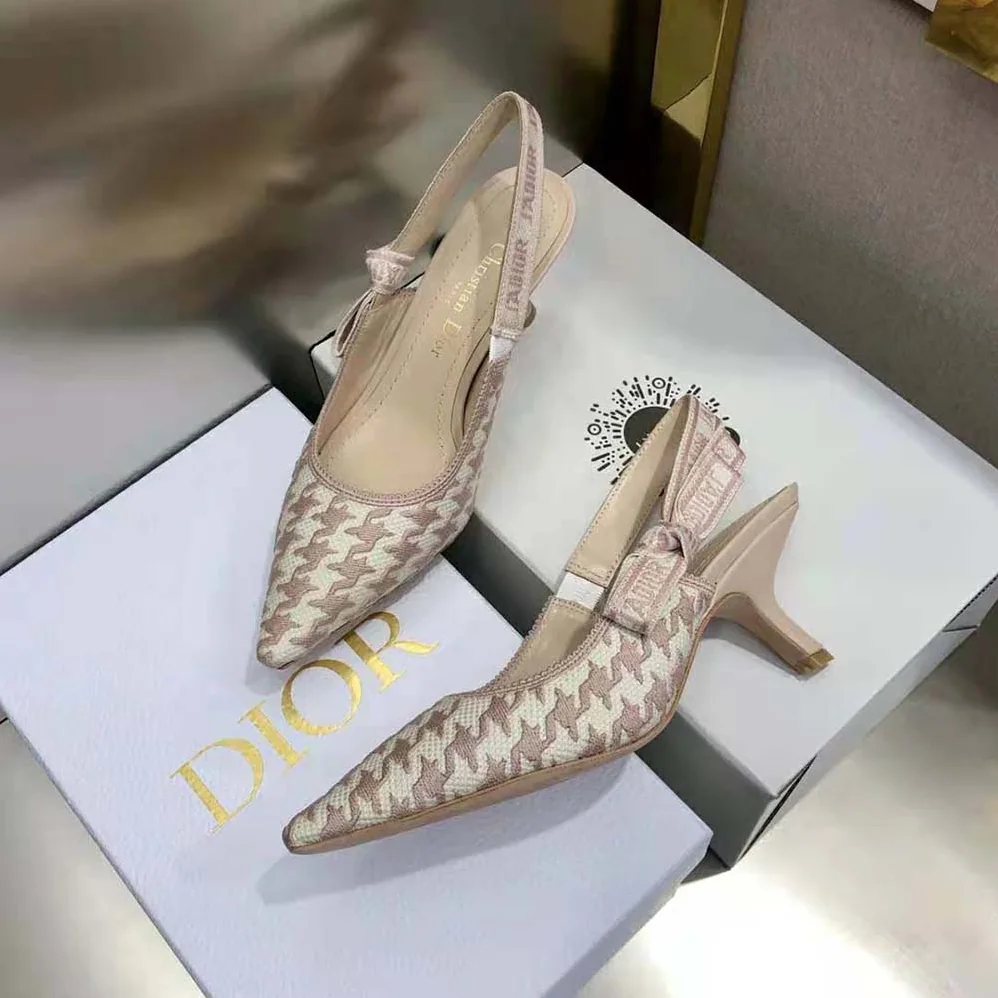 Dior J'Adior Slingback Pump Rose Des Vents Cotton Embroidery with Micro Houndstooth Motif for Women Dior J'Adior Slingback Pump Rose Des Vents Cotton Embroidery with Micro Houndstooth Motif for Women
