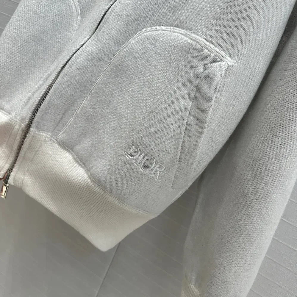 Dior Hooded Track Jacket White Cotton Knit and Cashmere for Men