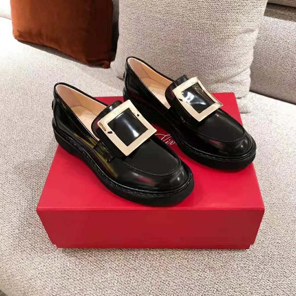Roger Vivier Viv' Rangers Metal Buckle Loafers for Women in Black Roger Vivier Viv' Rangers Metal Buckle Loafers for Women in Black