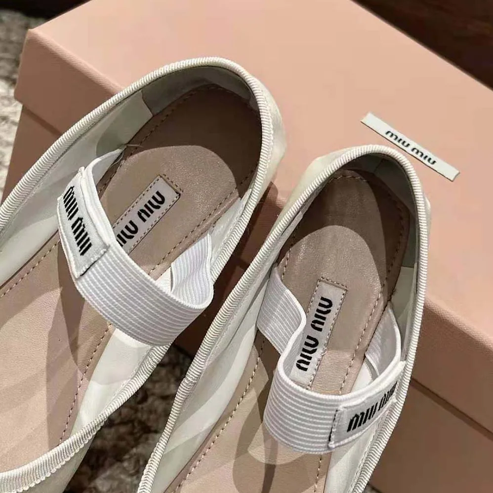 Miu Miu Satin Ballerinas with Knit Logo Label for Women in White