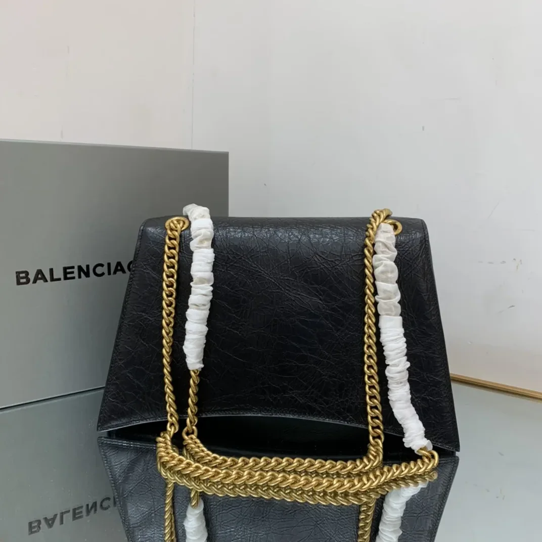 Balenciaga Crush Medium Chain Bag In Black / Balenciaga Crush Medium Chain Bag In Black /