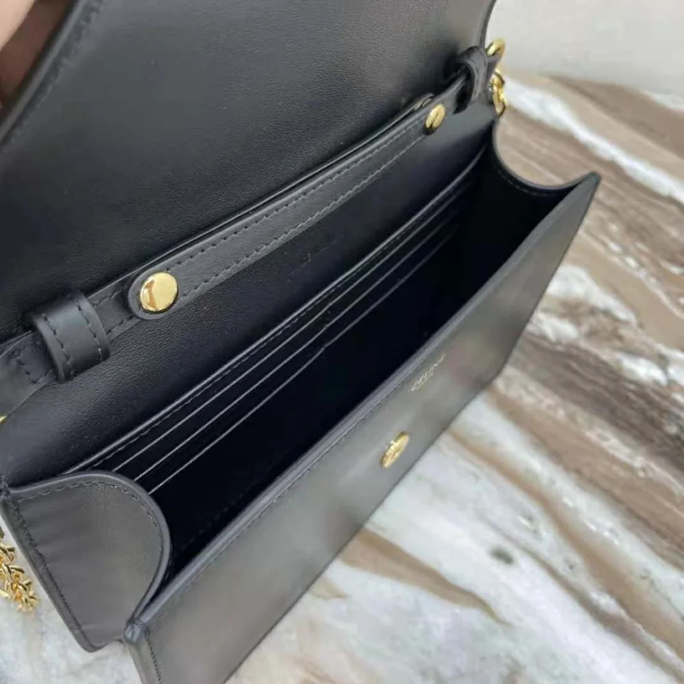 Celine Maillon Triomphe Wallet on Chain in Shiny Calfskin for Women in Black