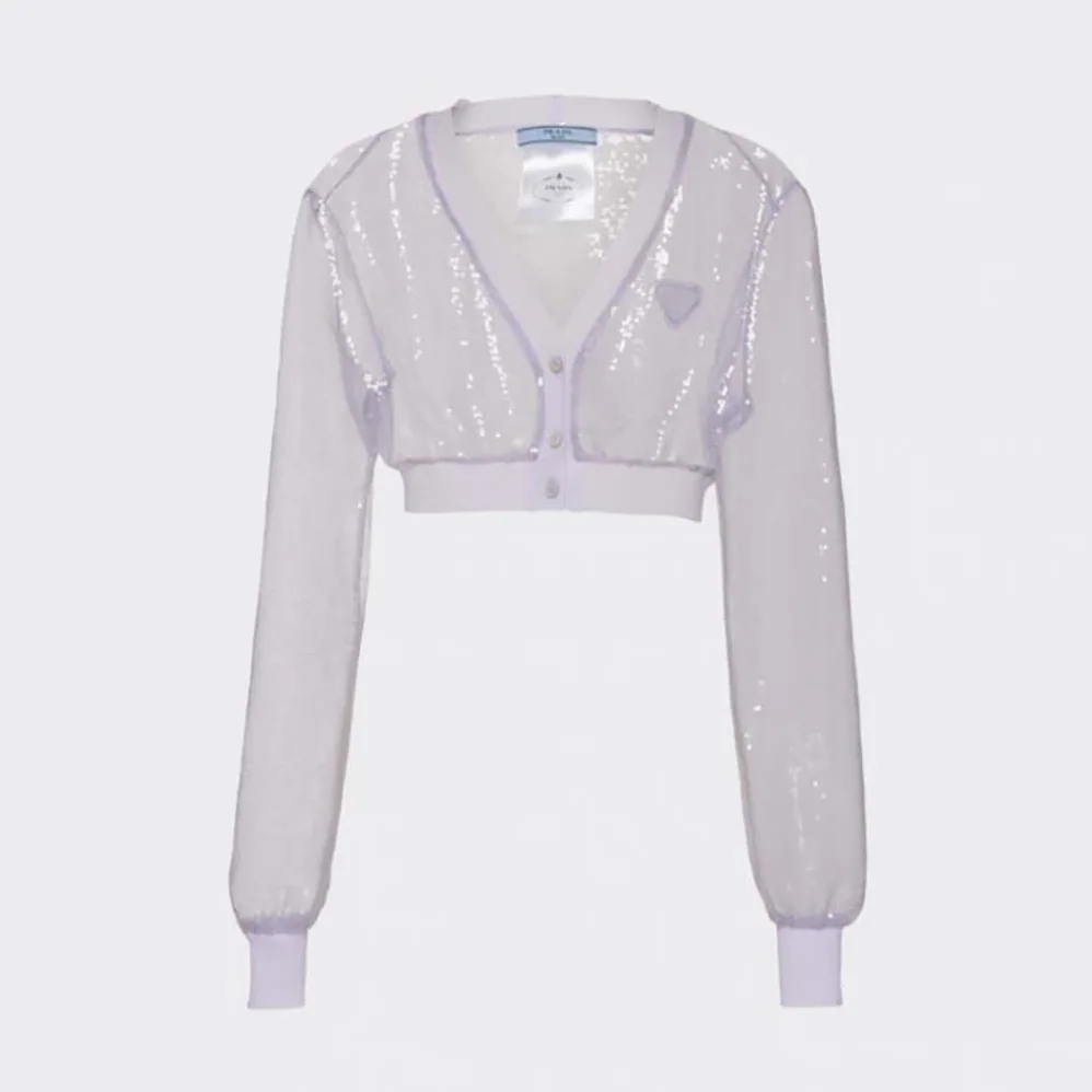 Prada Sequin-Embroidered Tulle Crop Top for Women in Purple Prada Sequin-Embroidered Tulle Crop Top for Women in Purple