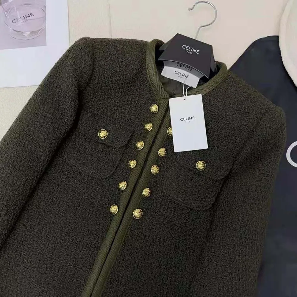 Celine Chelsea Jacket in Bouclette Natté for Women in Green