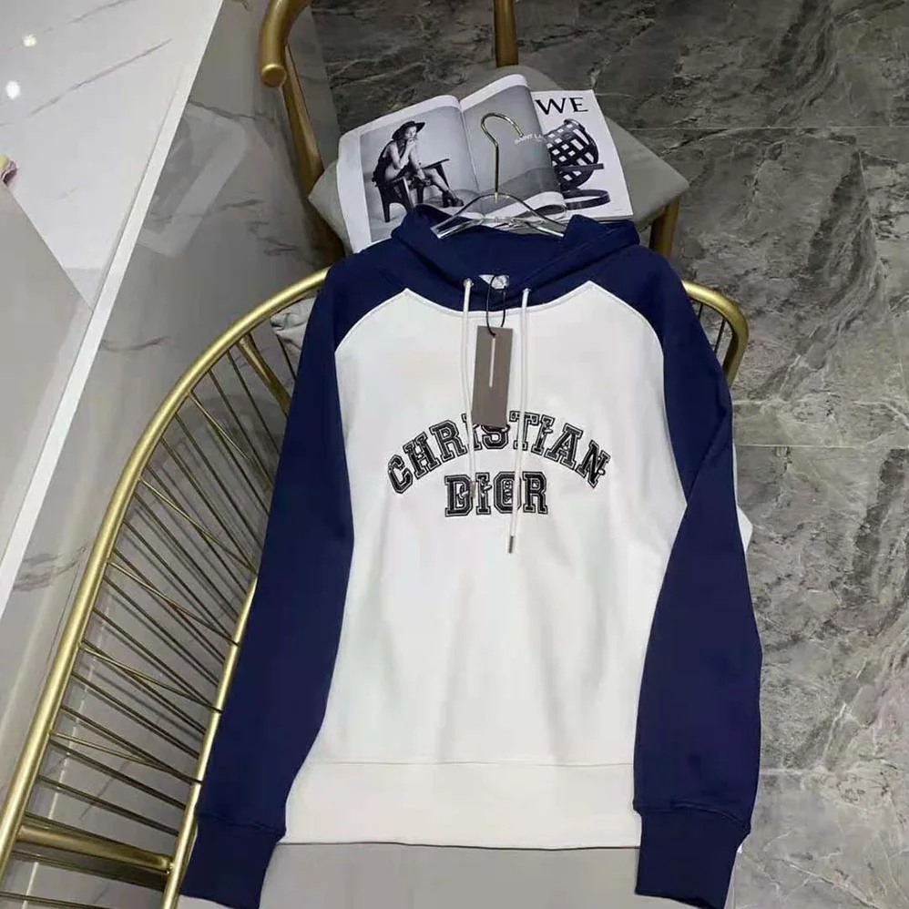 Dior Dior and Kenny Scharf Hooded Sweatshirt Deep Blue and White Cotton Fleece for Men