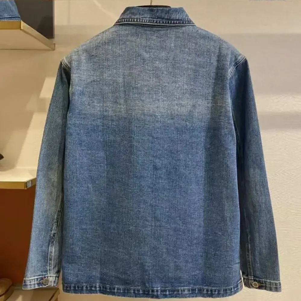 Loewe Anagram Short Jacket in Denim for Women in Navy Loewe Anagram Short Jacket in Denim for Women in Navy