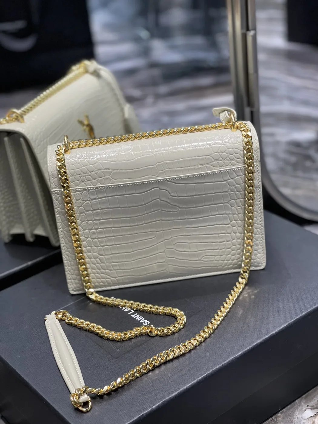Saint Laurent Sunset Medium Chain Bag in White YSL Saint Laurent Sunset Medium Chain Bag in White YSL