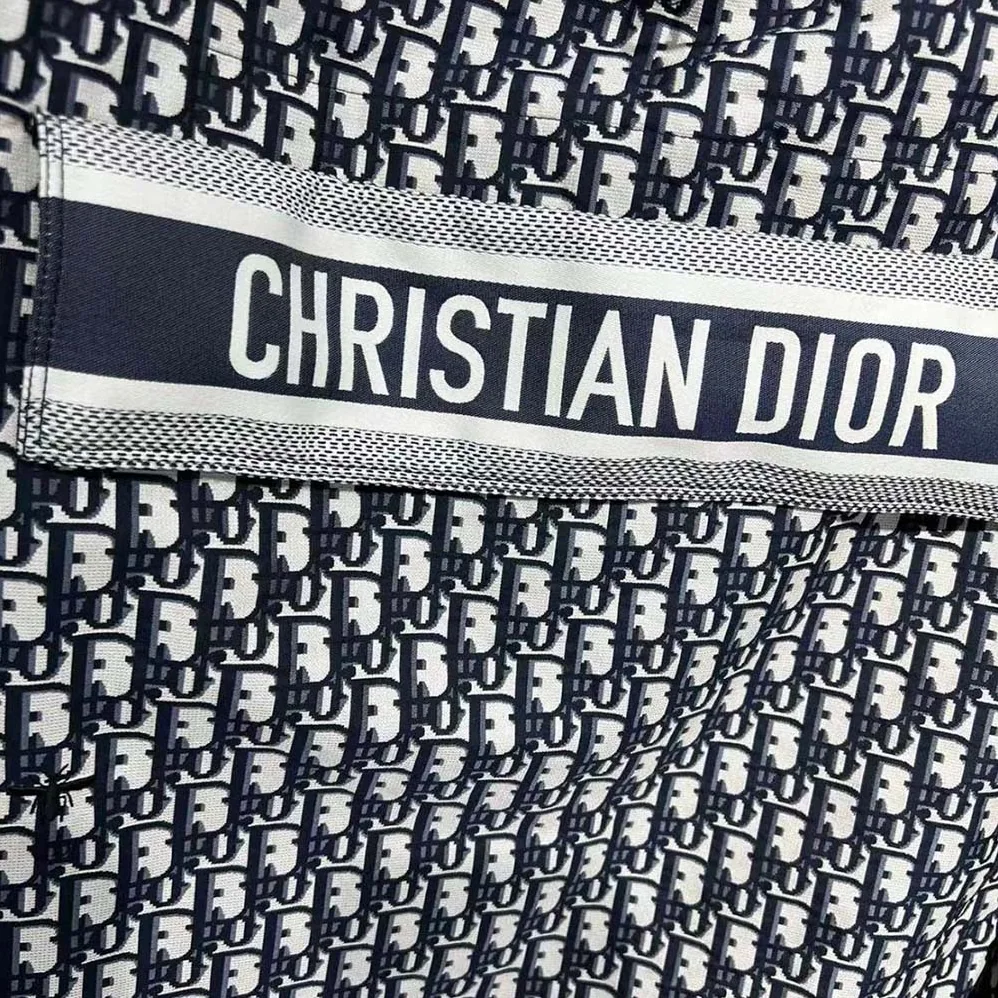 Dior Hooded Anorak Blue and Ecru Technical Taffeta Jacquard with Dior Oblique Motif for Women