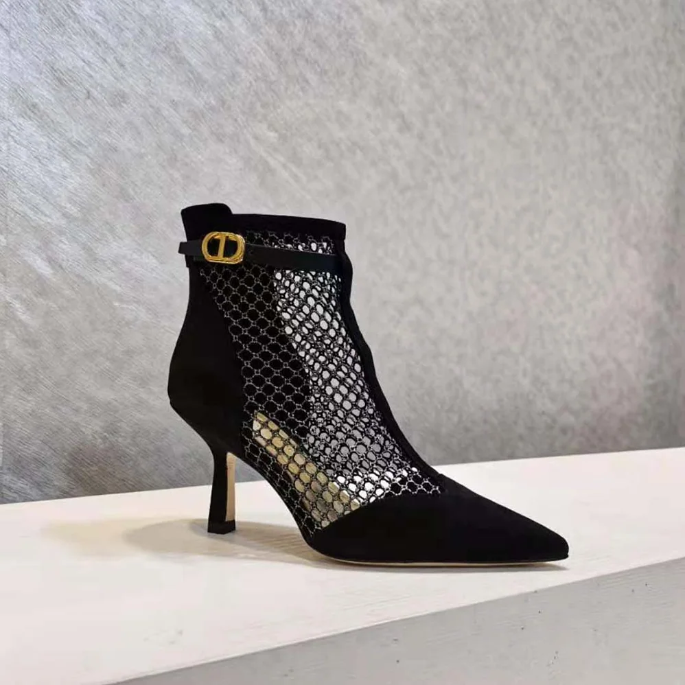 Dior Dior-I Heeled Ankle Boot Black Suede Calfskin Mesh in 8cm Heel for Women Dior Dior-I Heeled Ankle Boot Black Suede Calfskin Mesh in 8cm Heel for Women