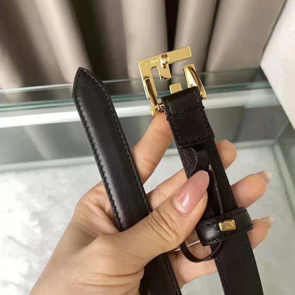 Fendi Thin Belt with Loop and FF Stud Buckle for Women in Black