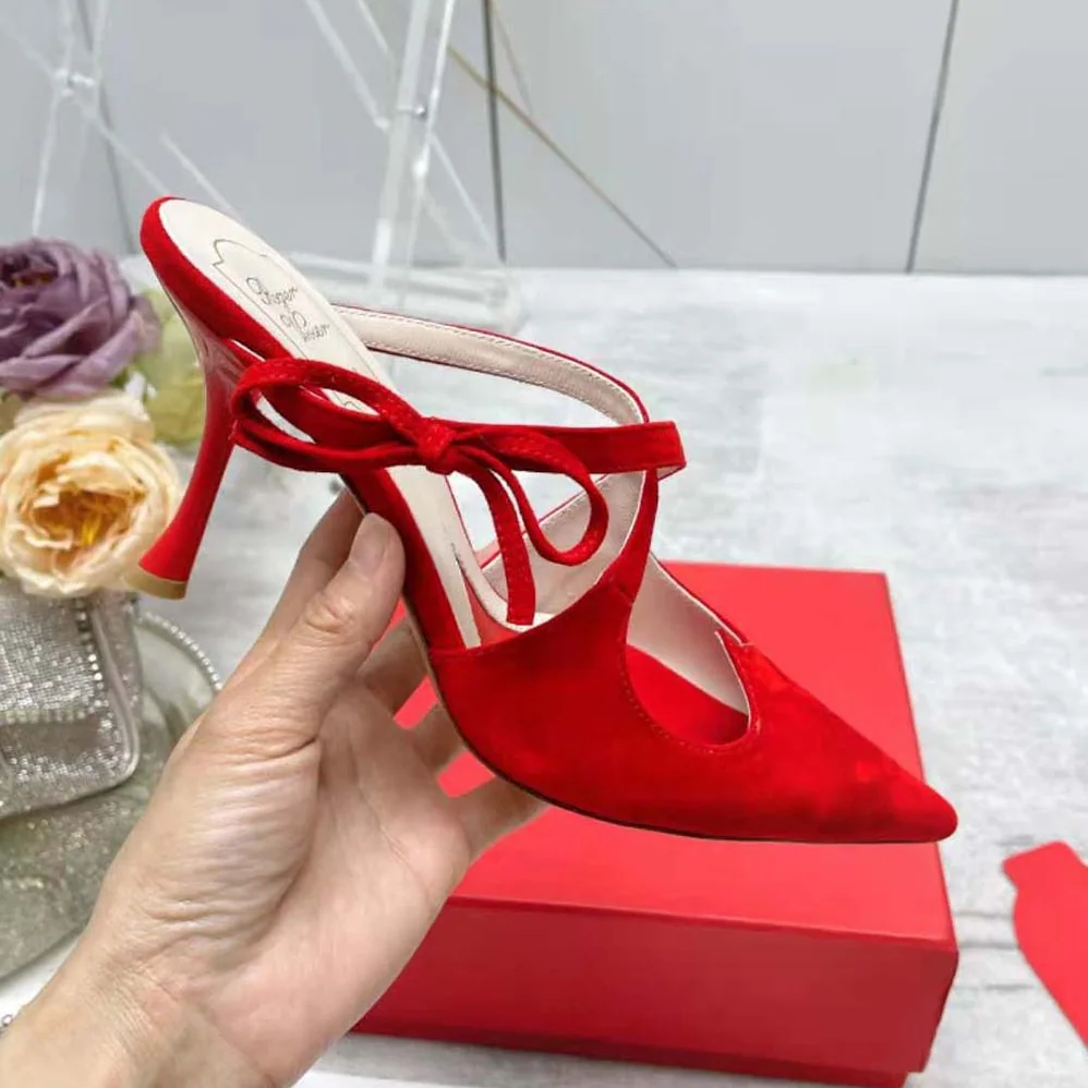 Roger Vivier I Love Vivier Bow String Mules in Suede for Women in Red