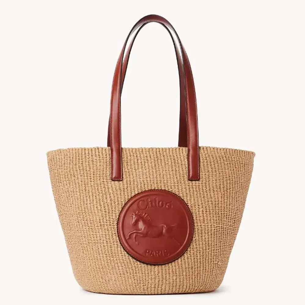 Chloe Large Horse Medal basket bag in Natural Fibers for Women in Brown Chloe Large Horse Medal basket bag in Natural Fibers for Women in Brown