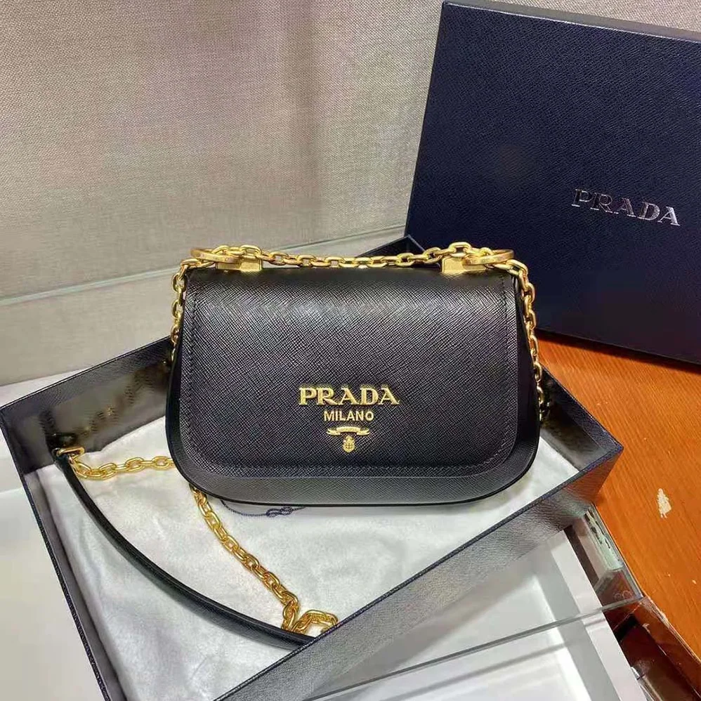 Prada Saffiano Leather Shoulder Bag for Women in Black Prada Saffiano Leather Shoulder Bag for Women in Black