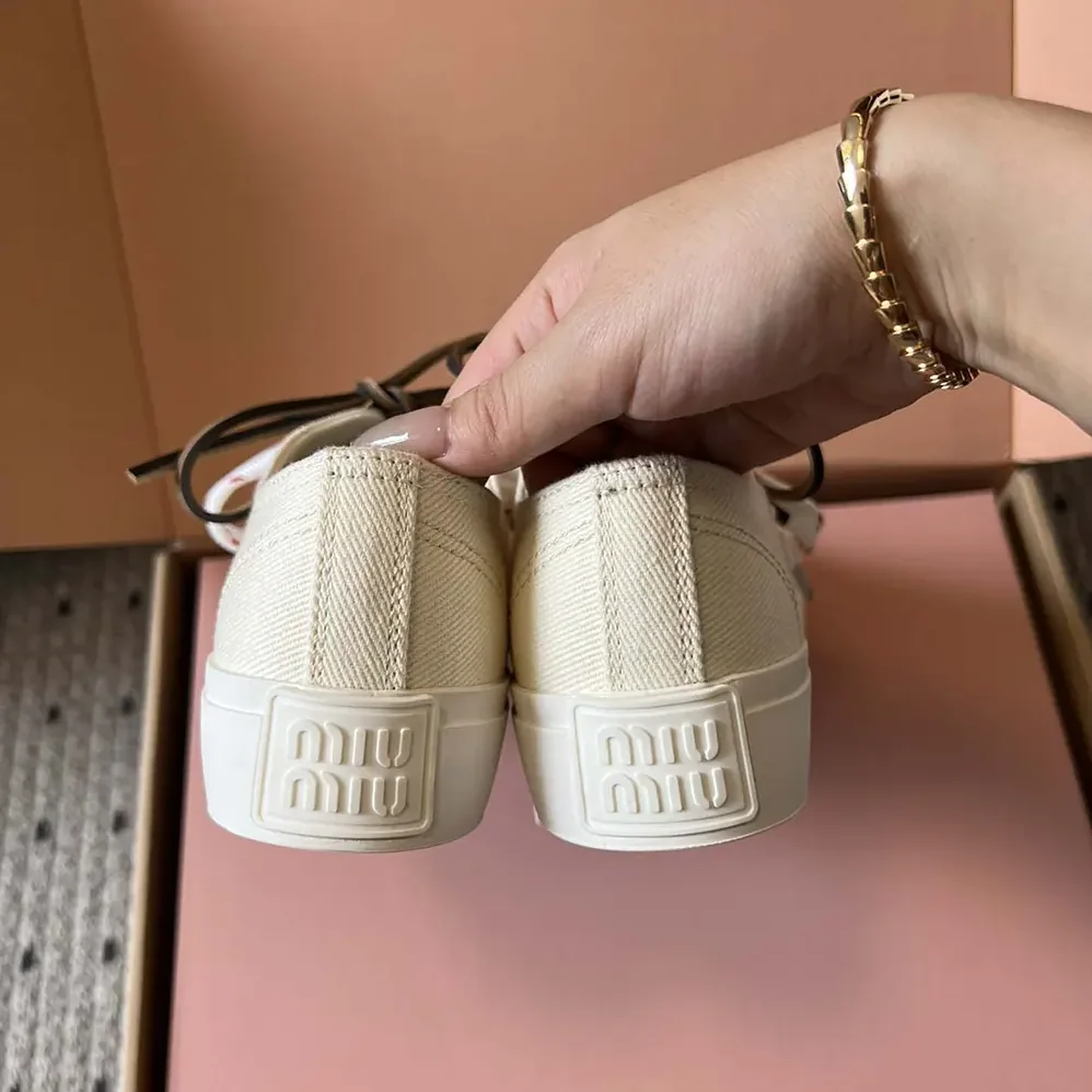 Miu Miu Washed Denim Sneakers for Women in White