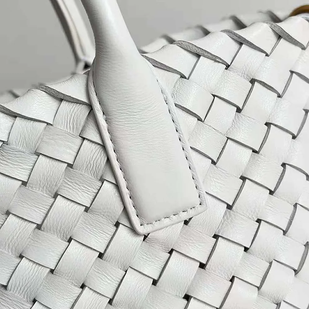 Bottega Veneta Mini Cabat Intreccio Leather Tote Bag with Detachable Strap for Women in White