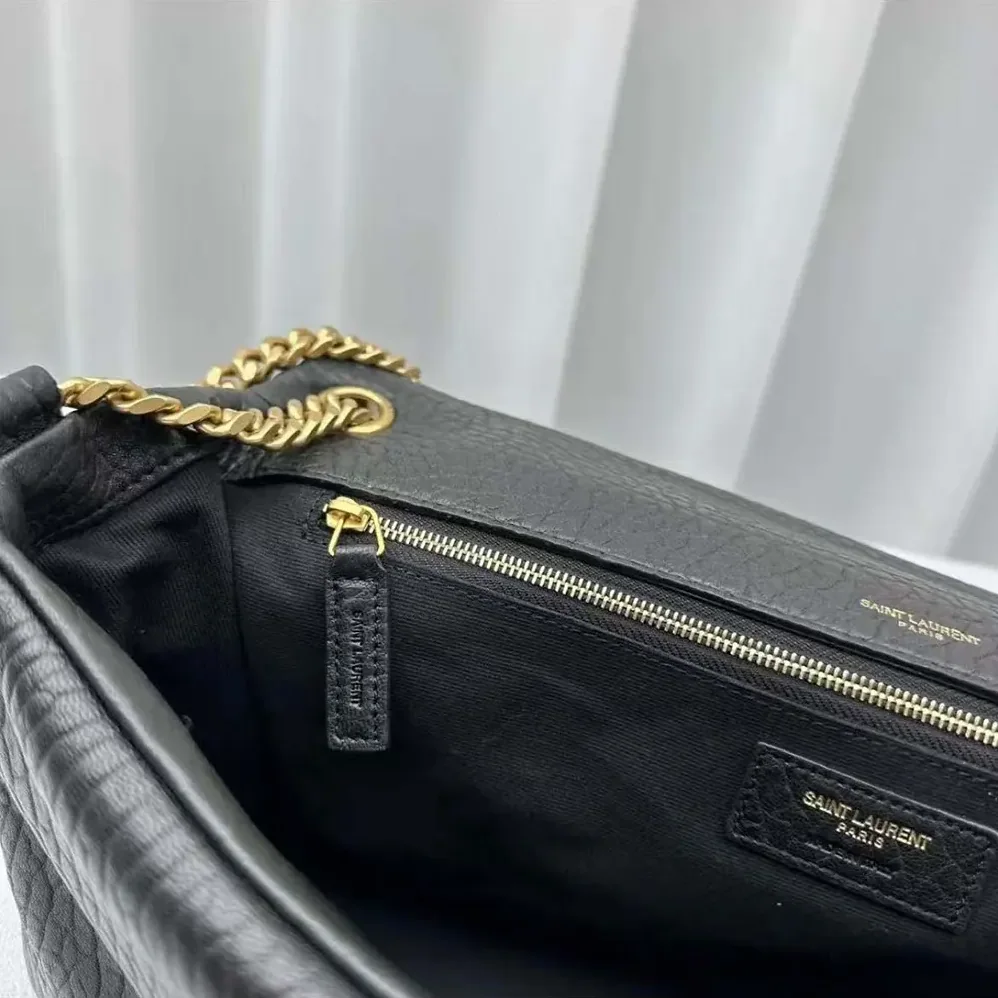 Saint Laurent YSL Calypso Large in Plunged Lambskin for Women in Black Saint Laurent YSL Calypso Large in Plunged Lambskin for Women in Black