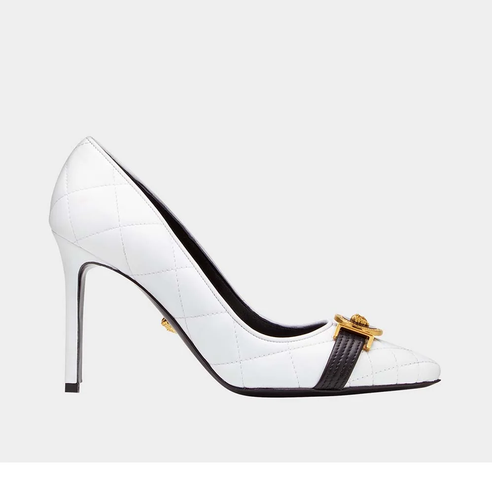 Versace Quilted Nappa Leather Icon Pumps 95mm Heel for Women in White Versace Quilted Nappa Leather Icon Pumps 95mm Heel for Women in White