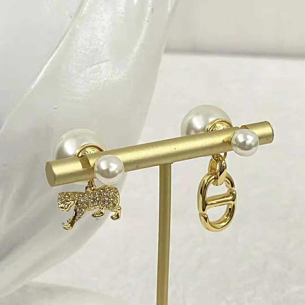 Dior Tribales Earrings Gold-Finish Metal with White Resin Pearls and Silver for Women in Tone Crystals