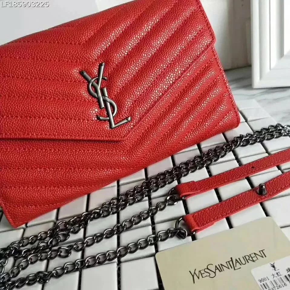 Saint Laurent YSL Medium Monogram Envelope Chain Wallet Silver Hardware Saint Laurent YSL Medium Monogram Envelope Chain Wallet Silver Hardware