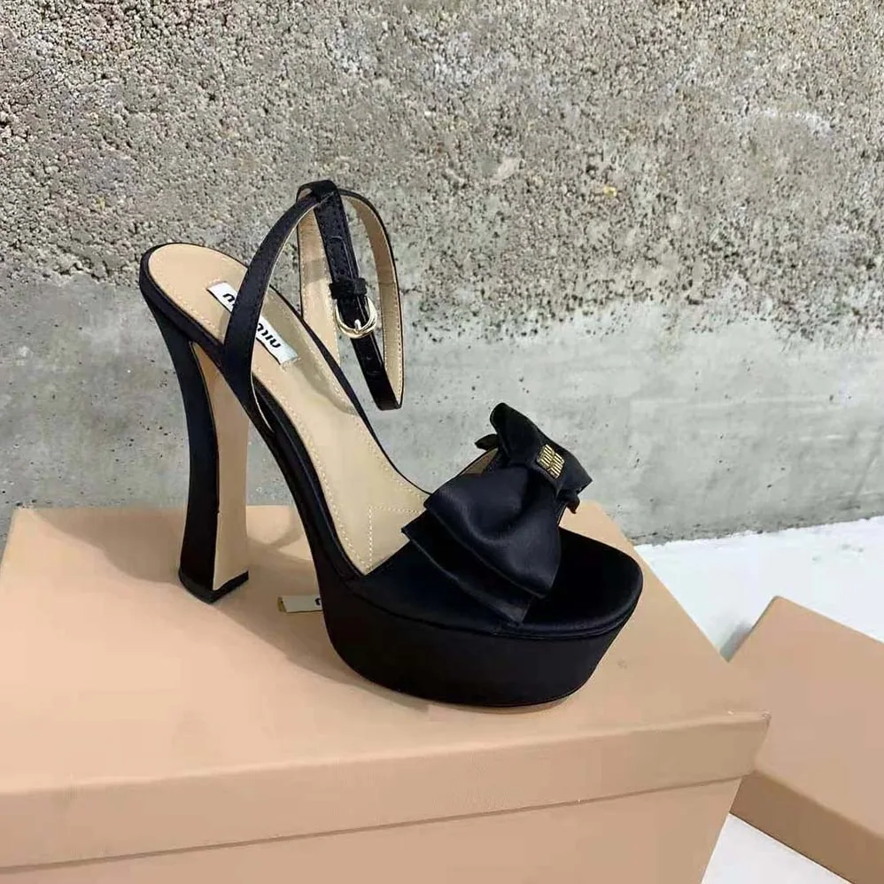 Miu Miu Satin Platform Sandals in 135mm Heel Height for Women in Black