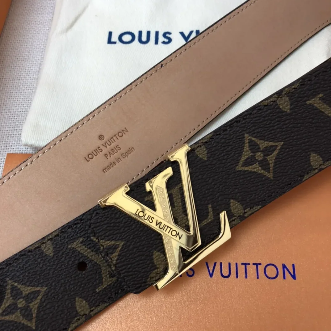Louis Vuitton Initiales LV Belt in Monogram Canvas with Gold in Toned Hardware Louis Vuitton Initiales LV Belt in Monogram Canvas with Gold in Toned Hardware