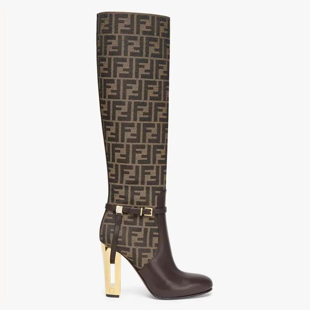 Fendi Delfina Brown Leather High for Women in heeled Boots