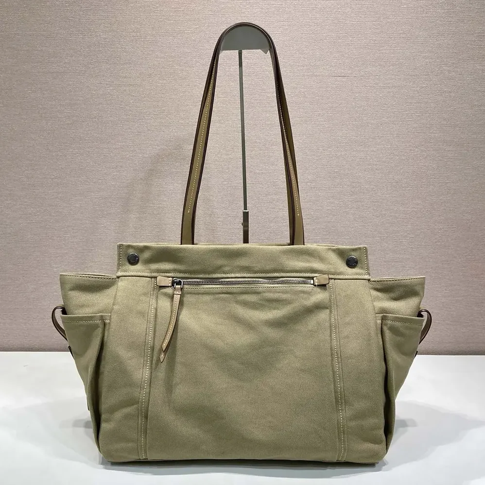 Prada Route Canvas and Leather Tote Bag for Women
