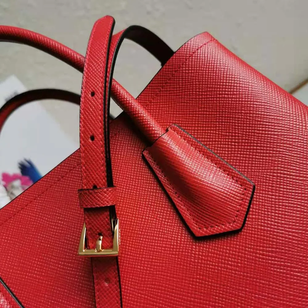 Prada Small Saffiano Leather Double Prada Bag for Women in Red