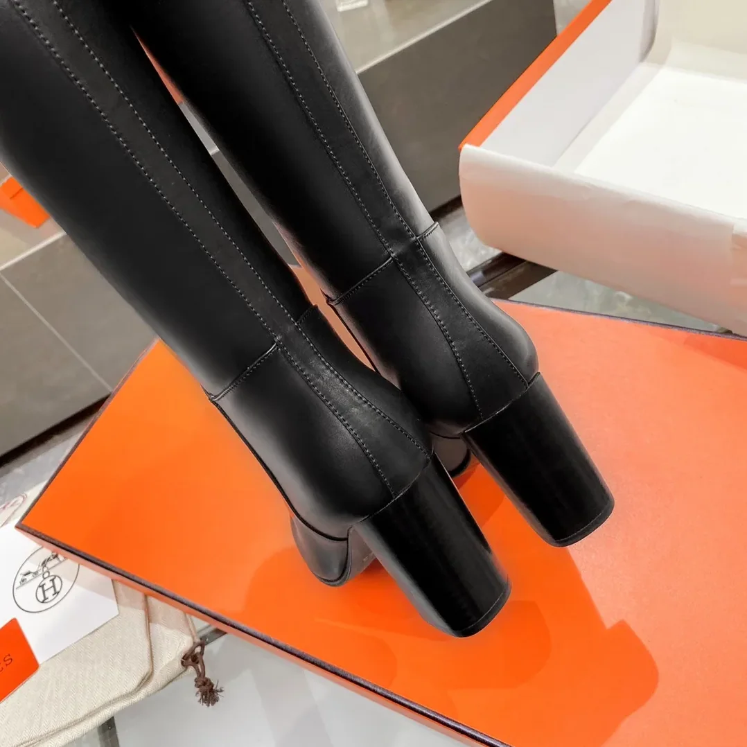 Hermes High Heel Boots Black /