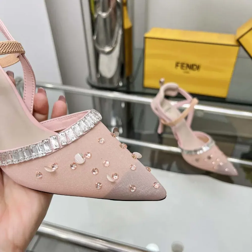 Fendi Colibrì Pink Mesh and Crystals High for Women in heeled Slingbacks
