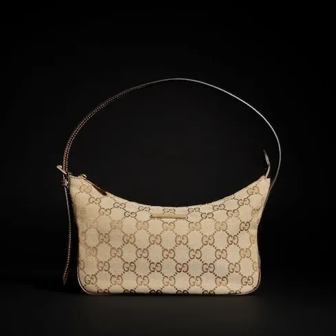 Gucci Lady Lunetta Small Shoulder Bag / Sand/ Dark Brown Gold Hardware