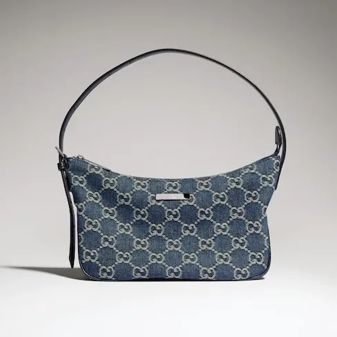 Gucci Lady Lunetta Small Shoulder Bag / Dark Blue Denim Palladium Hardware