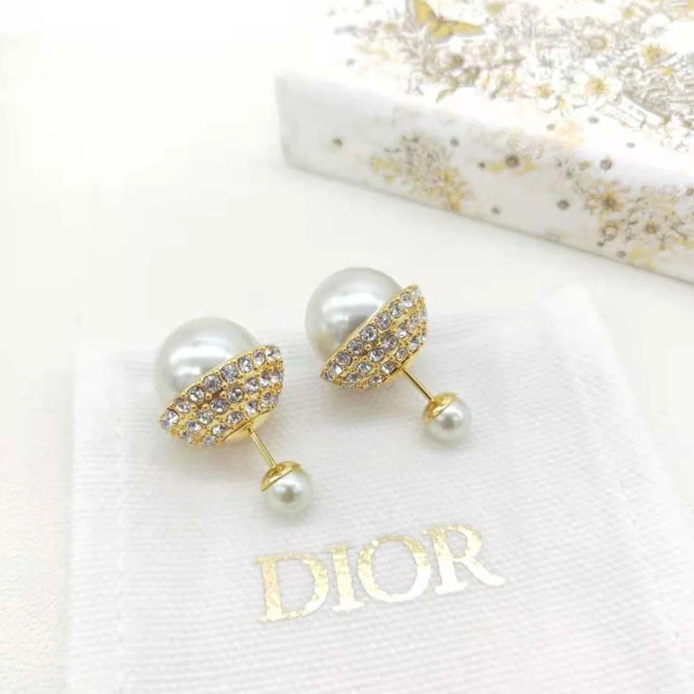 Dior Tribales Earrings Gold-Finish Metal with White Resin Pearls and Silver for Women in Tone Crystals