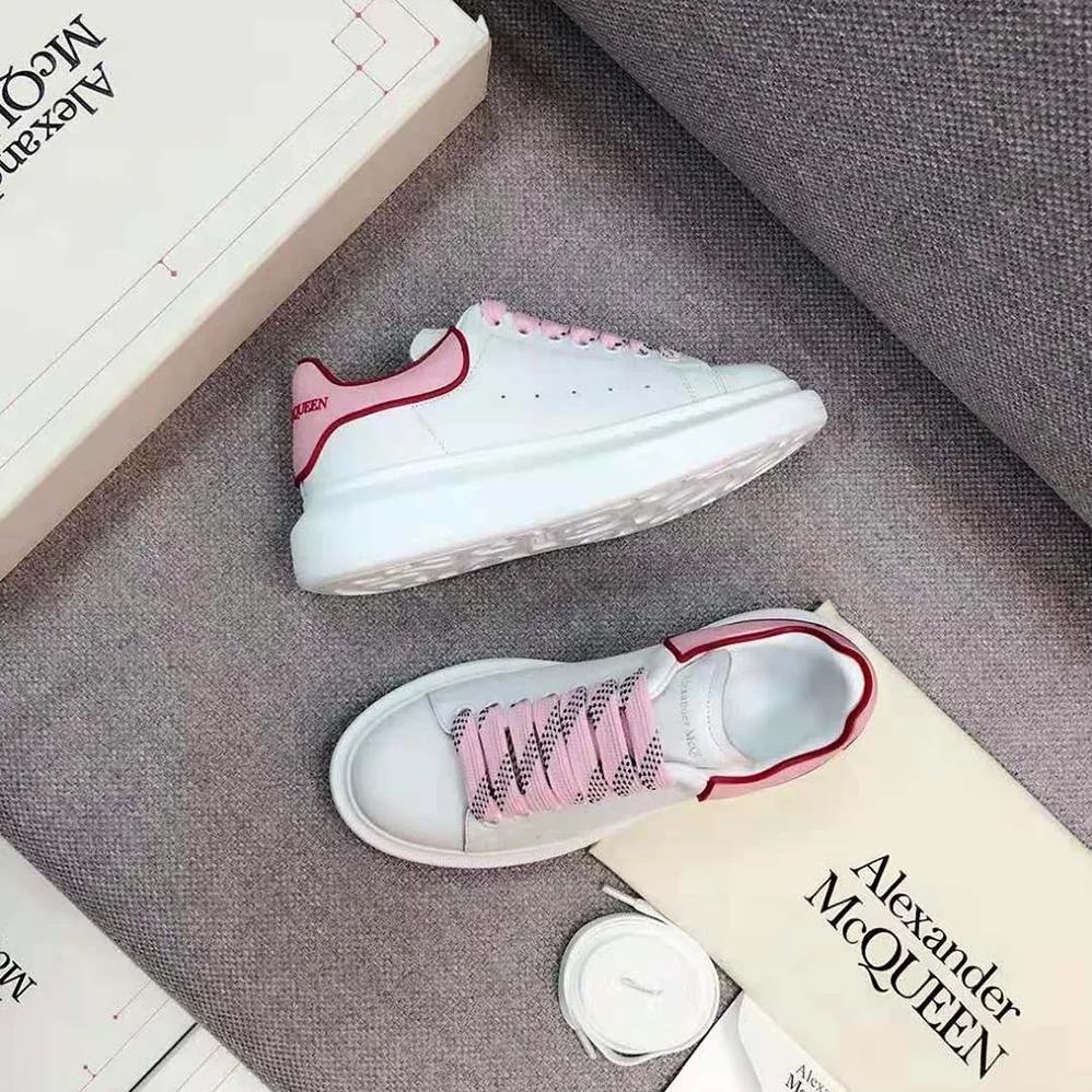 Alexander Mcqueen Oversized Sneaker White Smooth Calfskin Leather for Women in Pink