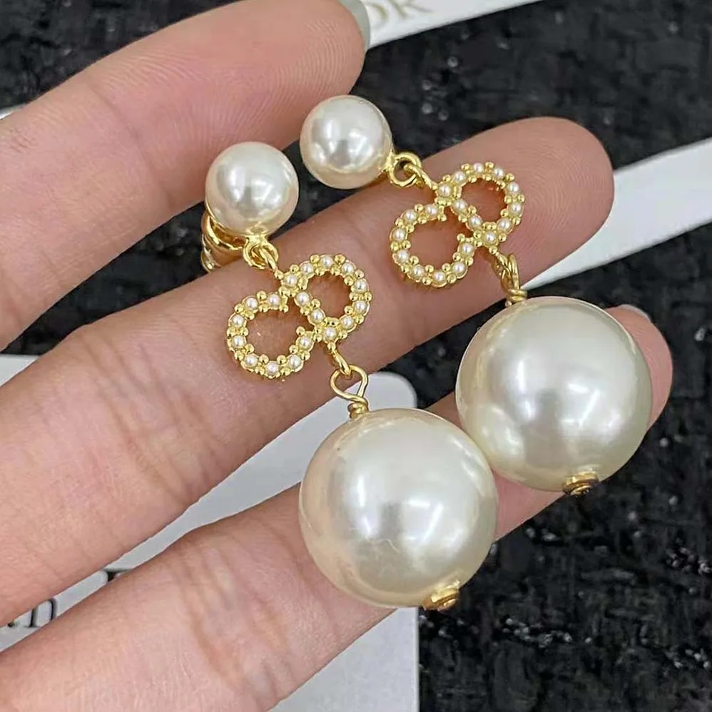 Dior Tribales Earrings Gold-Finish Metal, White Resin Pearls and White Crystals for Women