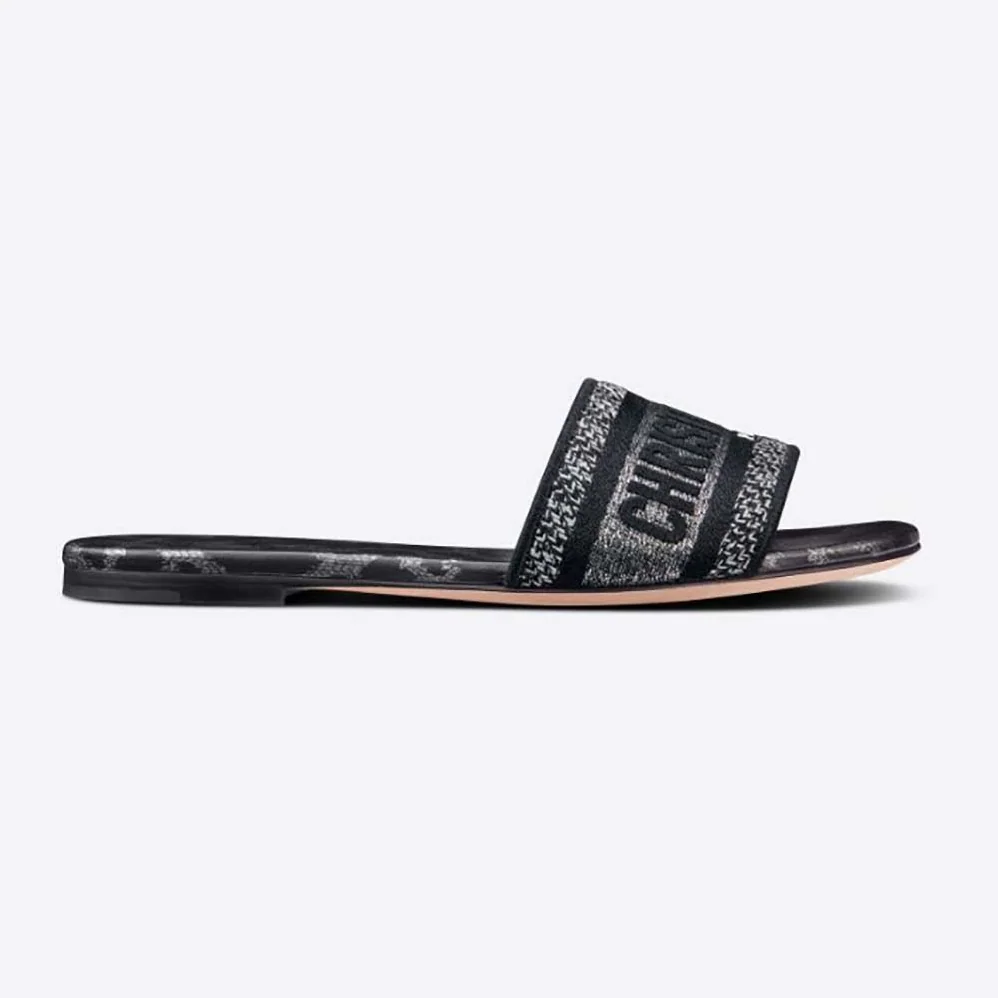 Dior Dway Slide Gray Mizza Embroidered Cotton and Metallic Thread for Women Dior Dway Slide Gray Mizza Embroidered Cotton and Metallic Thread for Women