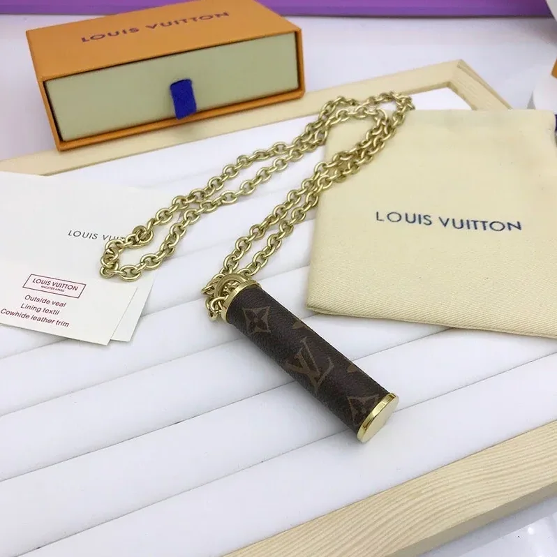 Louis Vuitton Cylinder Pendant Necklace Gold Tone Louis Vuitton Cylinder Pendant Necklace Gold Tone
