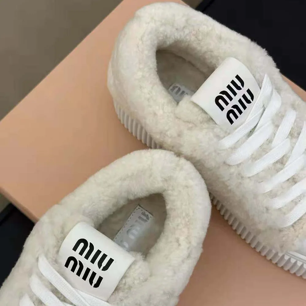 Miu Miu Shearling Sneakers with EVA Sole with Logo for Women