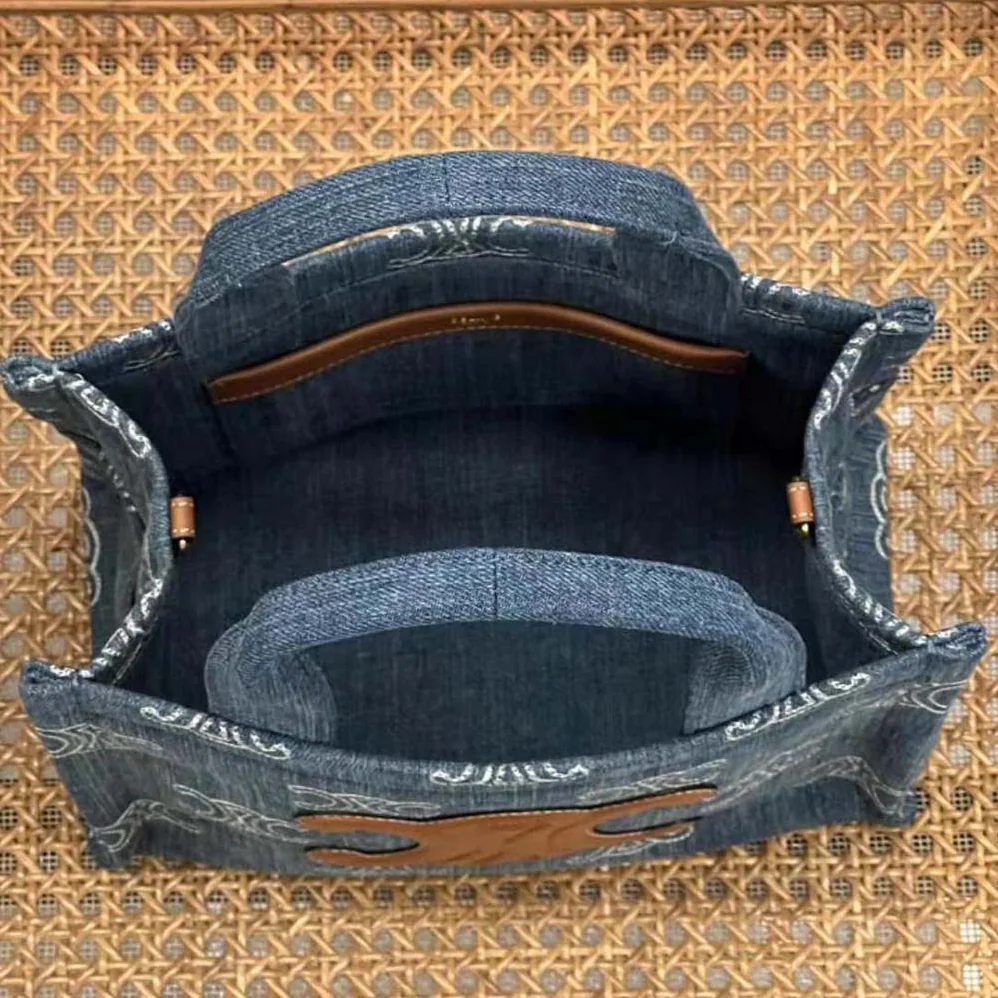 Celine Small Cabas Thais in Denim with Triomphe all for Women in over Embroidery and Calfskin Celine Small Cabas Thais in Denim with Triomphe all for Women in over Embroidery and Calfskin