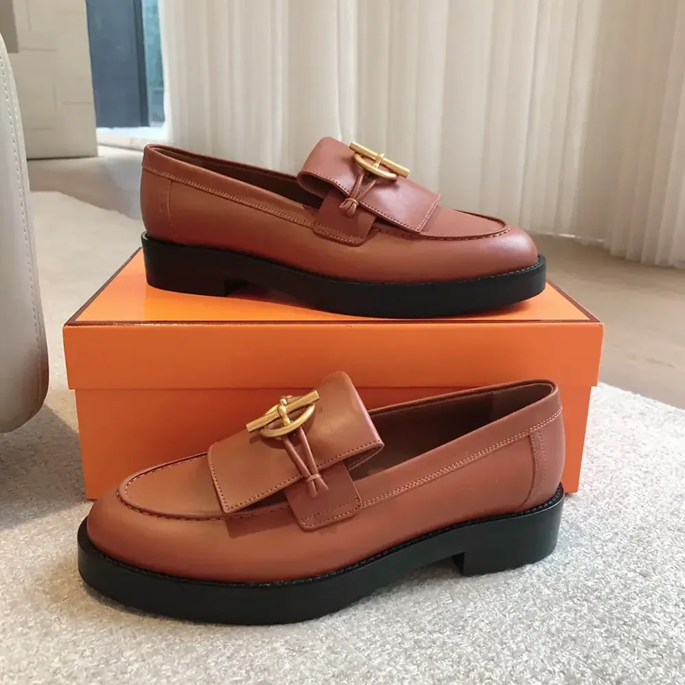 Hermes Impact Loafer in Calfskin Leather-Brown 241143Z for Women
