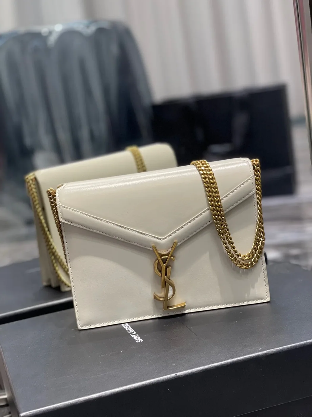 Saint Laurent Cassandra Medium Shoulder Bag in White Gold Hardware Saint Laurent Cassandra Medium Shoulder Bag in White Gold Hardware