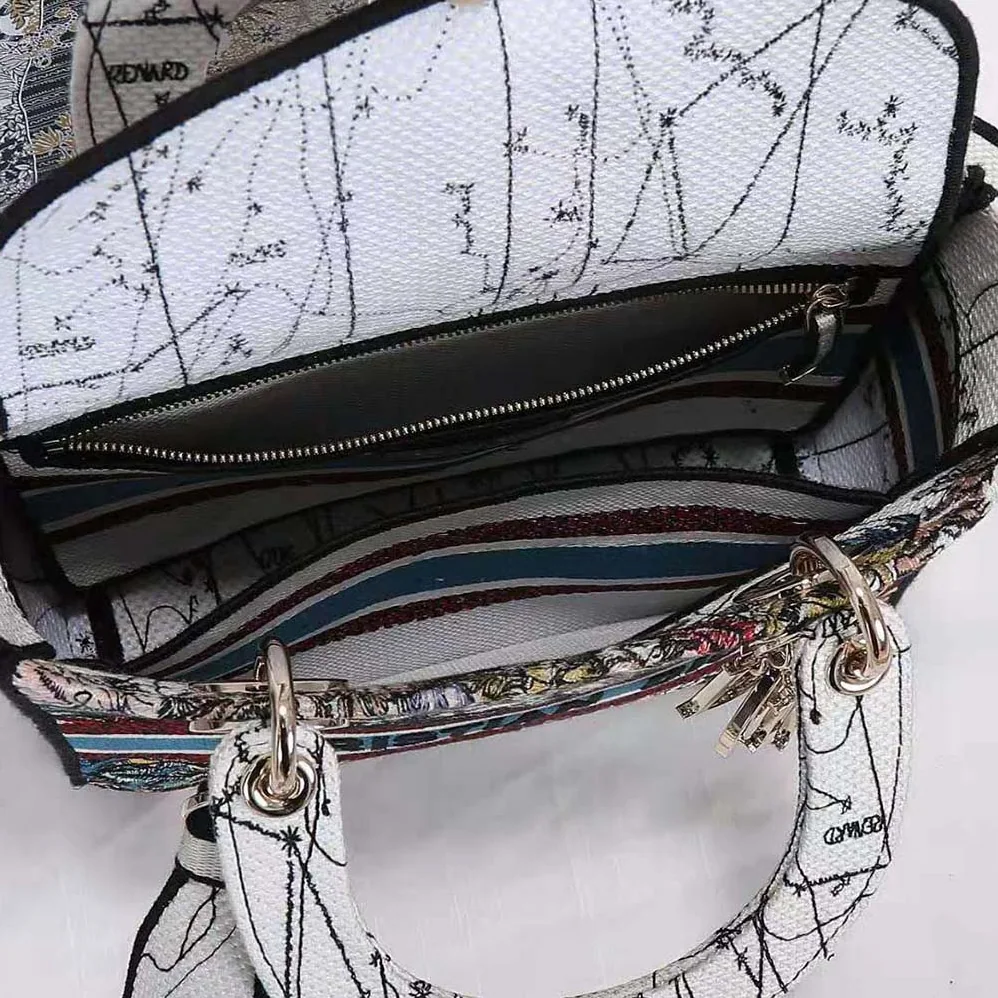 Dior Medium Lady D-lite Bag Latte Multicolor Dior Constellation Embroidery for Women in White