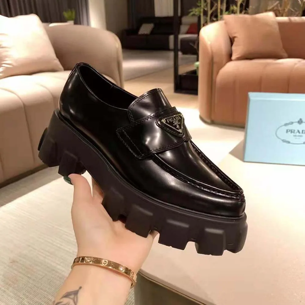Prada Monolith Pointy Brushed Leather Loafer for Women Prada Monolith Pointy Brushed Leather Loafer for Women