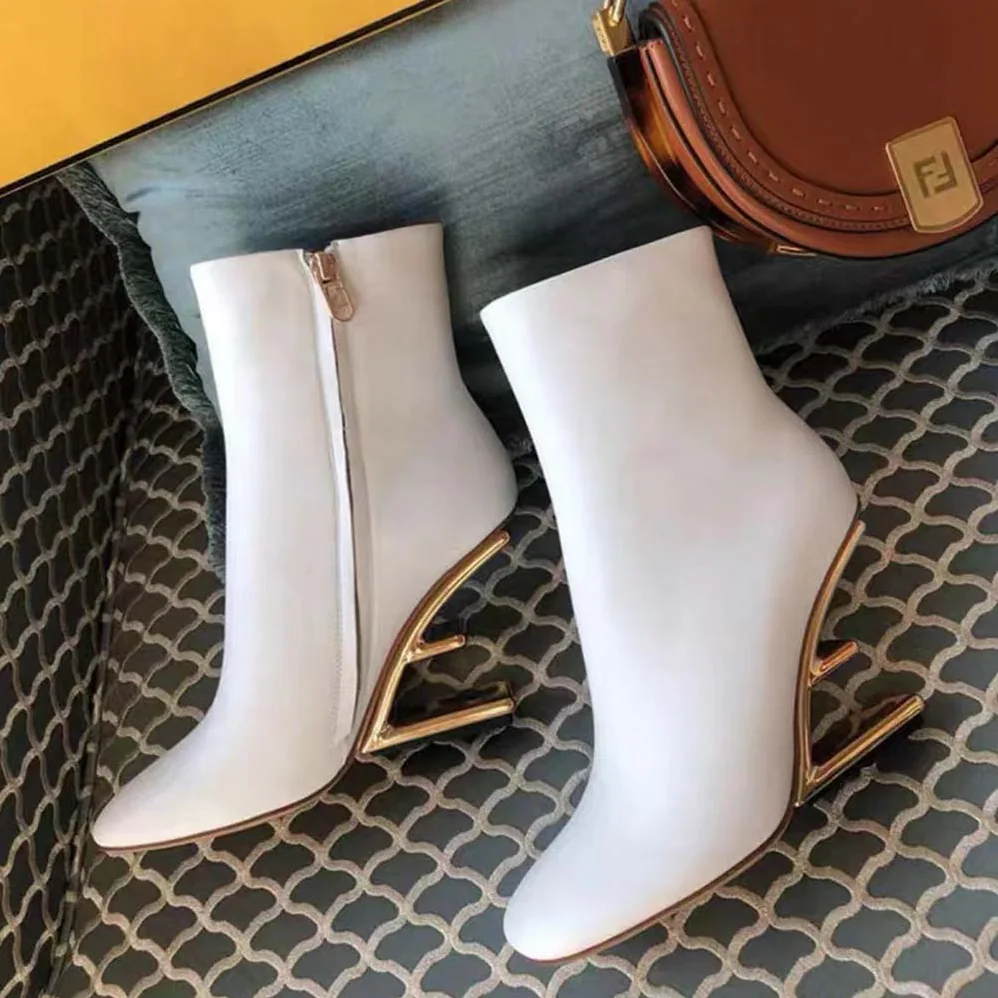 Fendi First White Leather High for Women in heeled Ankle Boots