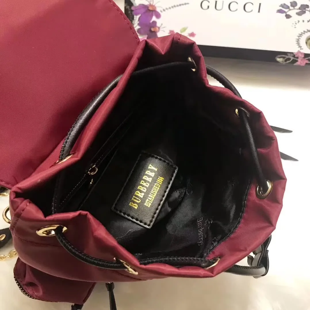 Burberry Medium Rucksack in Technical Nylon and Leather in Maroon