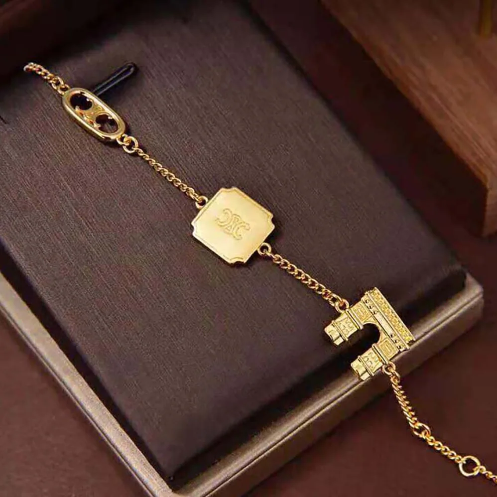 Celine Maillon Triomphe Signature Bracelet in Brass with Gold Finish for Women